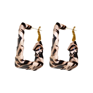 Chic square faux leather leopard print earrings with gold hooks on white background