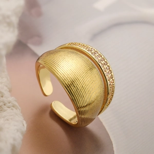18K gold plated geometric open ring with layered zirconia settings for women