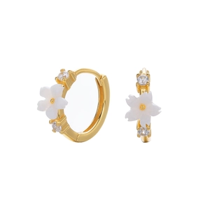 S925 sterling silver hoop earrings with delicate white flowers and sparkling zircons