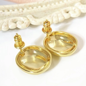 Elegant gold oval C-shaped metal stud earrings with a glossy minimalist finish