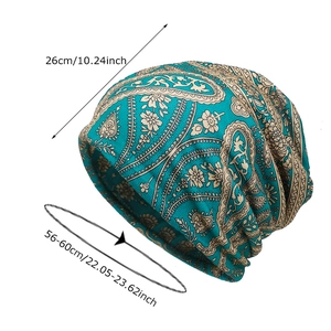 Blue paisley beanie with sizing 26cm length for 56-60cm head circumference