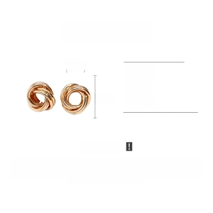 Detail of 1.8cm gold twisted knot earrings showing iron material and weight specifications