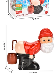 Detailed dimensions of Santa Claus bubble machine with box showing 155mm height and 180mm length