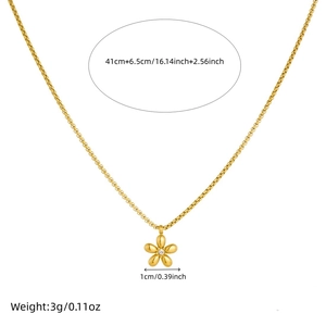 Gold plated stainless steel flower pendant necklace with dimensions and weight info