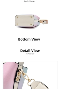 Detailed view of gradient pink bucket bag with protective metal rivets and pebbled leather