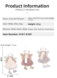 Detailed size specifications for set of 3 glitter fabric elf girl Christmas ornaments