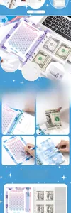 Macro detail of binder rings and PVC zipper pockets on the 100-day money saving book