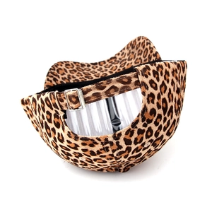 Adjustable leopard print baseball cap in classic brown faux suede with metal buckle