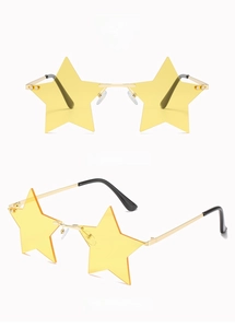 Star shaped rimless sunglasses with gold metal frame and yellow ocean lenses