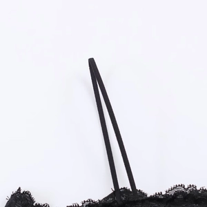 Macro close-up showing black lace texture and elastic shoulder strap details
