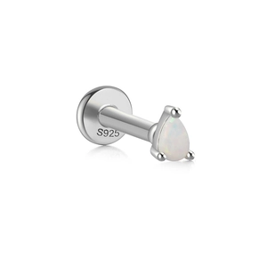 Detailed macro view of S925 sterling silver stud featuring a teardrop opal gemstone inlay
