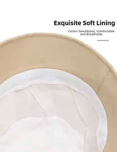 Detail view of beige leather bucket hat featuring a soft white cotton lining and sweatband