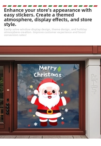 Detail of Santa Claus window decal with Merry Christmas text on a glass door