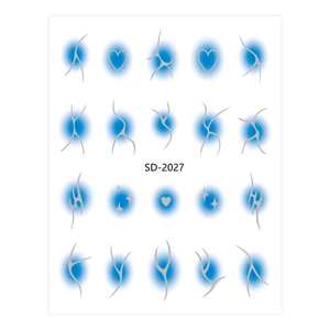 Detail view of SD-2027 nail stickers with silver hearts and blue gradient accents