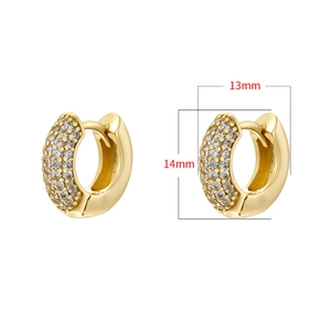 Orecchini a cerchio placcati oro 18 carati con zirconi bianchi, altezza 14mm