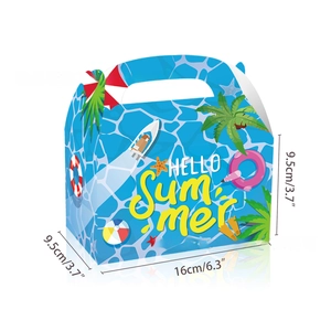 Detailed view of Hello Summer gable gift box featuring beach patterns and size markings