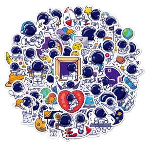 50pcs cute waterproof astronaut cartoon stickers for laptops, water bottles and luggage