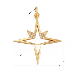 Detail view of gold plated hex star pendant with zircon inlay and 30x24mm dimensions