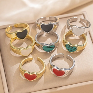Heart Shaped Shell Adjustable Open Ring Brass 18K Gold Plated Beaded Edge Minimalist Fashion Jewelry For Women