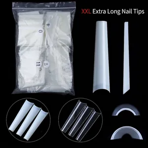 XXL Extra Largo Ataúd Falsas Puntas De Uñas Claro Natural Forma De Trapecio Full Cover Press On Nails Salon DIY Manicura Herramienta