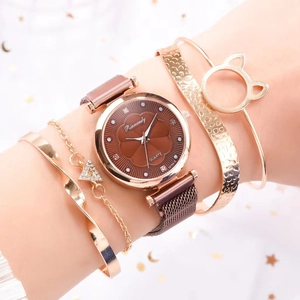 Rose gold quartz watch and matching bracelet set with crystal accents for women