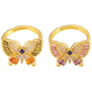 Elegant Butterfly Shaped Adjustable Copper Ring For Women Korean Light Luxury Design Gold Plated Rhinestone Open Finger Ring Fashion Jewelry