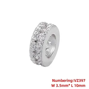 Perle en argent avec zircons mesurant 3,5 mm de largeur et 10 mm de longueur totale