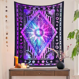 Detailansicht der Astrologie-Wandteppich mit Mondphasen in Lila- und Blautönen