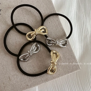 Hair Ties With Metal Bowknot Alloy Elastic Hair Bands Simple Minimalist Elegant Head Rope For Women