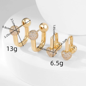 Detailed view of gold zircon earrings with precise height and weight measurements