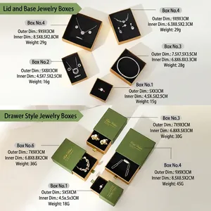 Retro green jewelry gift box set with various sizes for rings and necklaces
