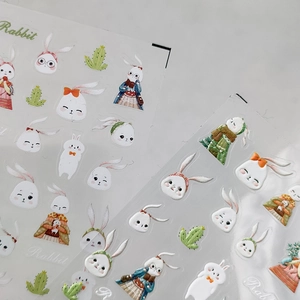 3D relief bunny nail art stickers with cute rabbits and cactus motifs in ins style