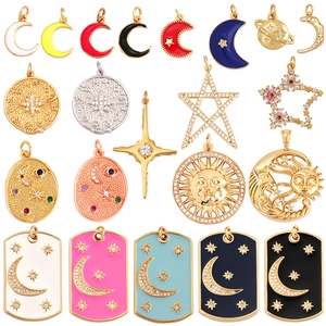Golden and silver celestial charms set with sun, moon, stars and zodiac enamel details