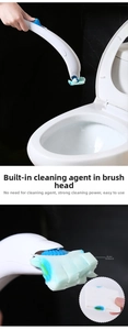 Detail of disposable toilet brush set with ergonomic handle and cleaning sponge heads