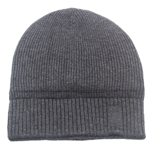 Bonnet d'hiver en laine gris foncé à revers replié avec maille côtelée pour homme et femme