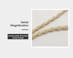 Dettaglio della tracolla intrecciata su una borsa da spiaggia estiva beige