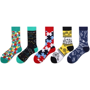 Novelty Graphic Cotton Crew Socks Harajuku Streetwear Chemistry Puzzle Bicycle Wine Patterns Casual Soft Unisex
