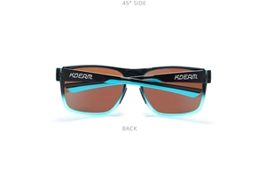 Detailed 45-degree side and back view of polarized sports sunglasses with gradient frames