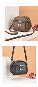 Detail view of multi-layer small PU leather crossbody bags with silver metal zippers