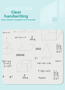 Detail shot of Morandi stationary whiteboard with clear printed math formulas and geometry