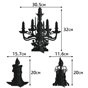 3D Halloween black glitter skeleton candle holder and candle decor set for party tables