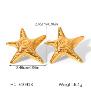 Detailed size and weight specs for gold starfish earrings in stainless steel