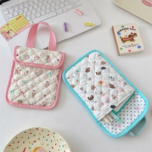 Quilted floral mini pouch with cute cartoon patterns and metal snap button closure