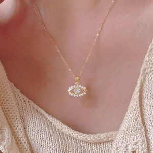 Minimalist 925 sterling silver evil eye necklace with gold plating and sparkling zircon
