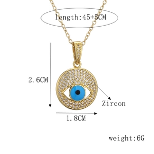 Detail view of evil eye necklace with zircon stones and precise size dimensions