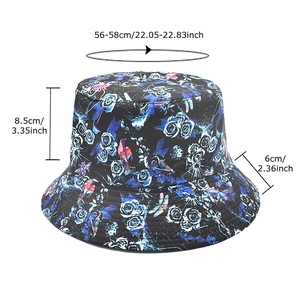Bob noir unisexe avec imprimé rose bleue et papillon incluant les dimensions de taille