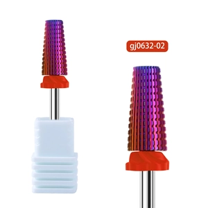 Macro view of 5-in-1 gradient nail drill bit with professional alloy teeth and dust cap