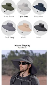 Dettaglio del cappello da sole outdoor con rete traspirante e cordino antivento regolabile