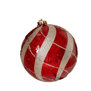 Classic 15cm red and gold painted Christmas ball ornament with glitter stripes for tree decor