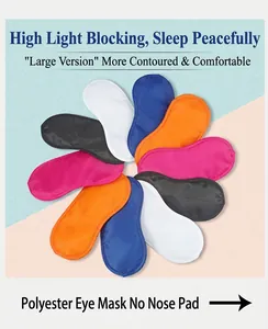 Polyester sleep masks in multiple colors with an enlarged no-nose-bridge design